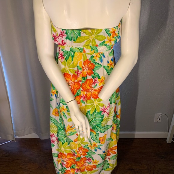 Colorful floral Hawaiian pattern strapless dress - Picture 2 of 2